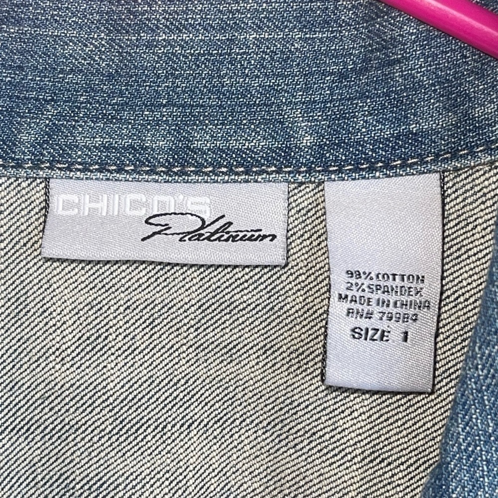 Chico’s Platinum Denim Jacket. Size 1 GUC - Picture 5 of 8